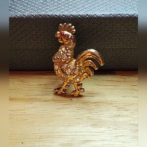 Vintage Rooster pin with red and clear Rhinestones